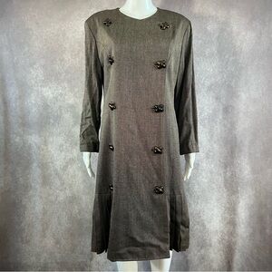 Vintage 80s Ronnie Heller Neiman Marcus Brown Drop Waist Box Pleat w/ Buttons